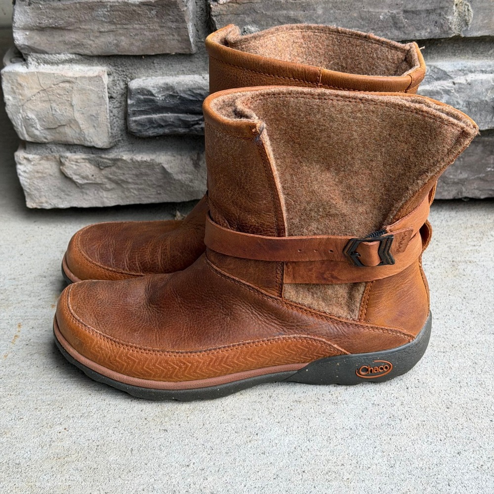 Chaco Barbary Rust Leather Wool Ankle Boots Womens 8 Casual Gorpcore Fall Cozy